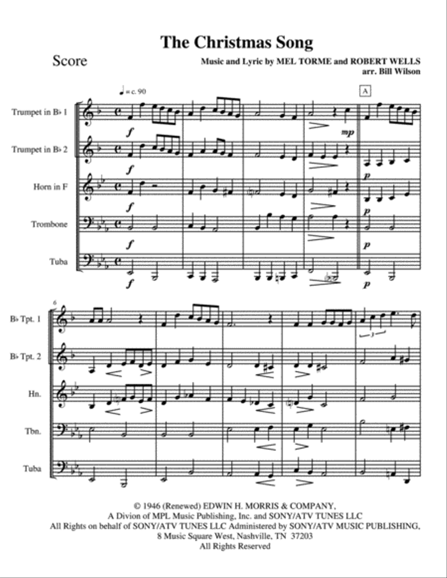 The Christmas Song (Chestnuts Roasting On An Open Fire) Brass Quintet scores gallery preview page 2