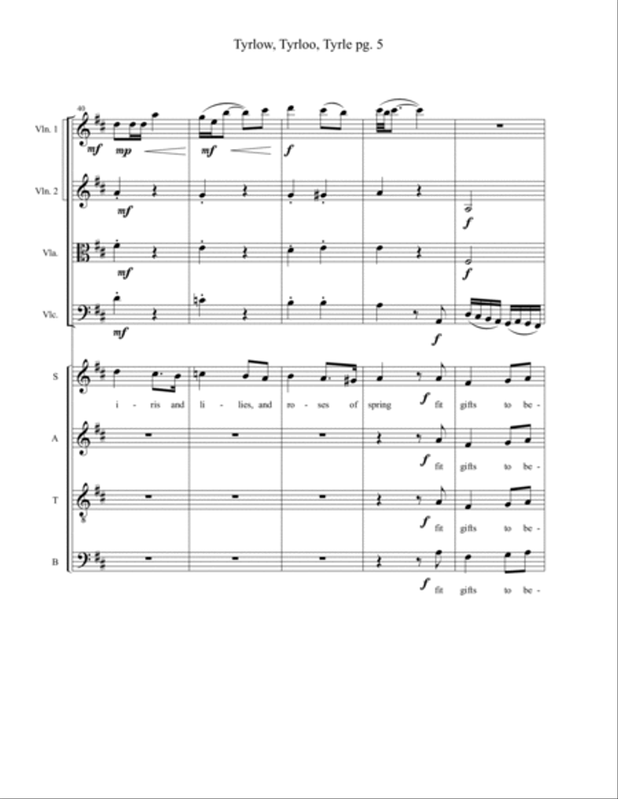 Tyrlow, Tyrloo, Tyrle : A Shepherd's Christmas Carol : SATB Choir, String Quartet and Hand Percussio 4-Part scores gallery preview page 5