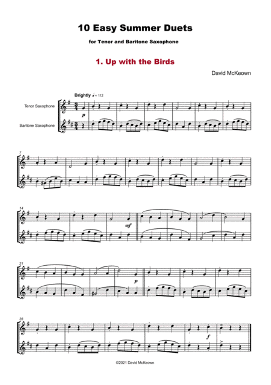 10 Easy Summer Duets for Tenor and Baritone Saxophone Woodwind Duet scores gallery preview page 3