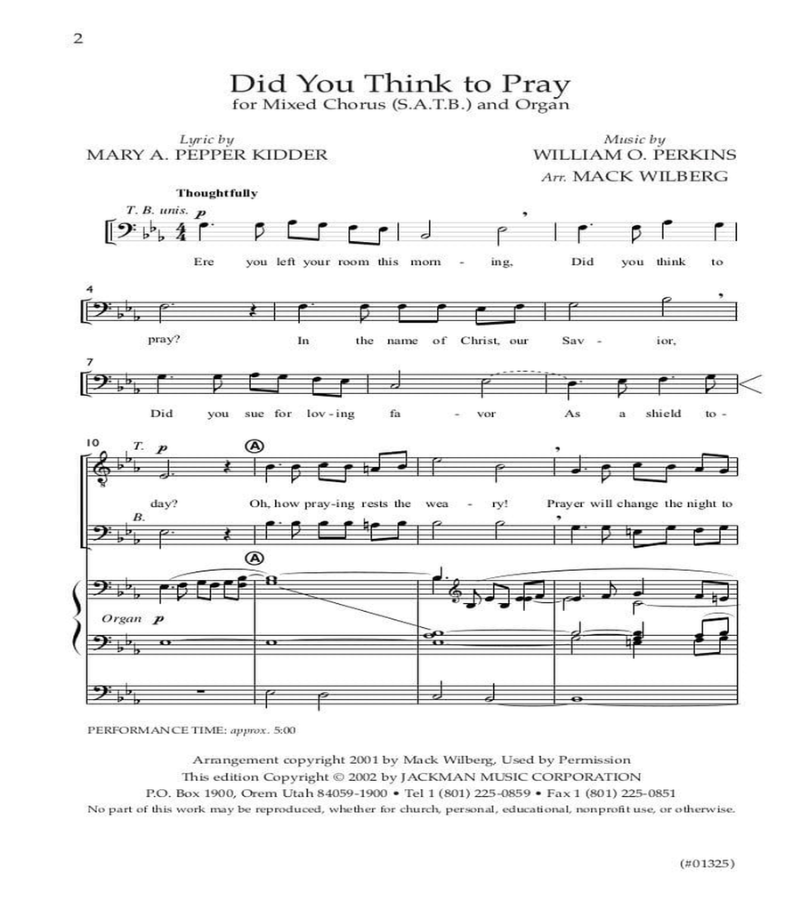 Did You Think To Pray - SATB 4-Part scores gallery preview page 2