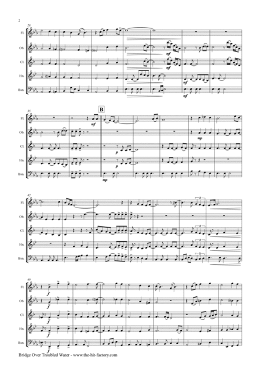 Bridge Over Troubled Water Woodwind Quintet scores gallery preview page 2