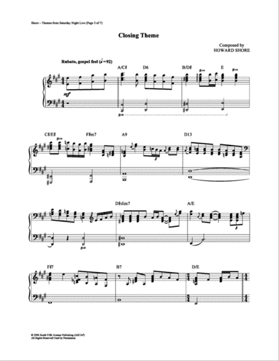 Saturday Night Live (Opening and Closing Themes) Piano Solo scores gallery preview page 3