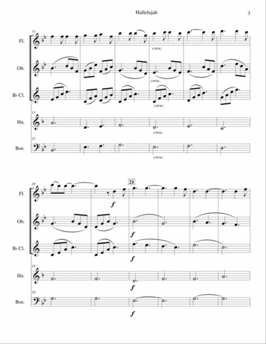 Hallelujah Woodwind Quintet scores gallery preview page 3