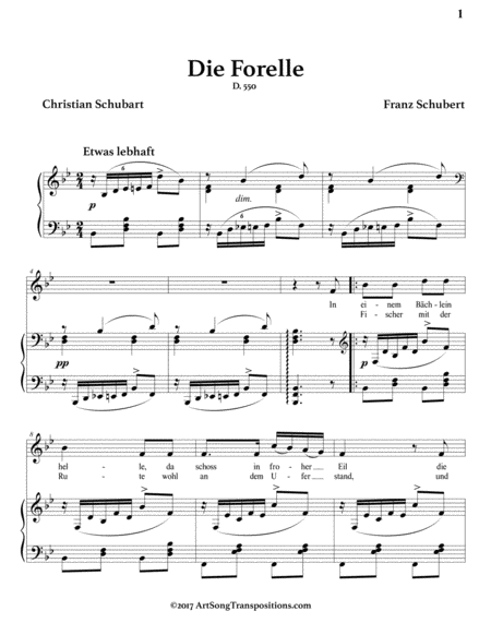 SCHUBERT: Die Forelle, D. 550 (in 3 low keys: B-flat, A, A-flat major)