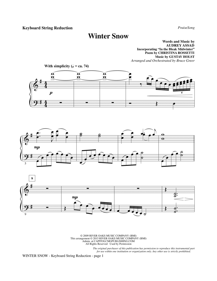 Winter Snow - Keyboard String Reduction Choir scores gallery preview page 1