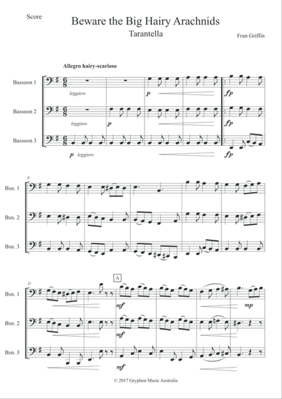 Beware the Big Hairy Arachnids for Bassoon Trio Woodwind Trio scores gallery preview page 2