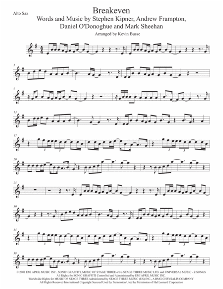 Breakeven Breakeven Alto Saxophone scores gallery preview page 1
