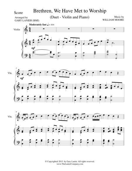 BRETHREN, WE HAVE MET TO WORSHIP (Duet – Violin and Piano/Score and Parts) image number null