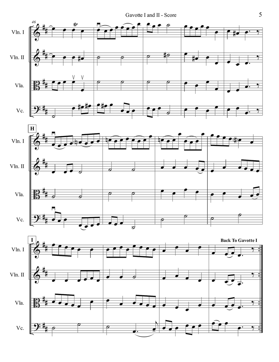 Bach Gavotte I & II for String Quartet String Quartet scores gallery preview page 5