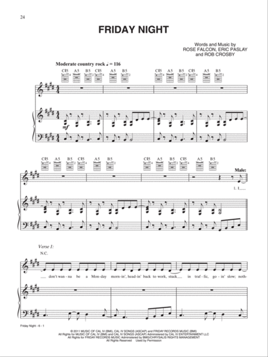 Friday Night Piano, Vocal, Guitar scores gallery preview page 1