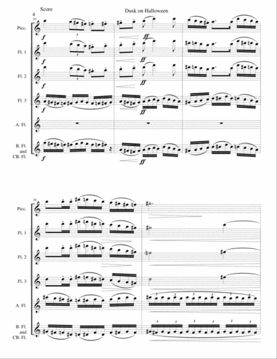 Dusk on Halloween for piccolo and flute choir Flute Choir scores gallery preview page 4