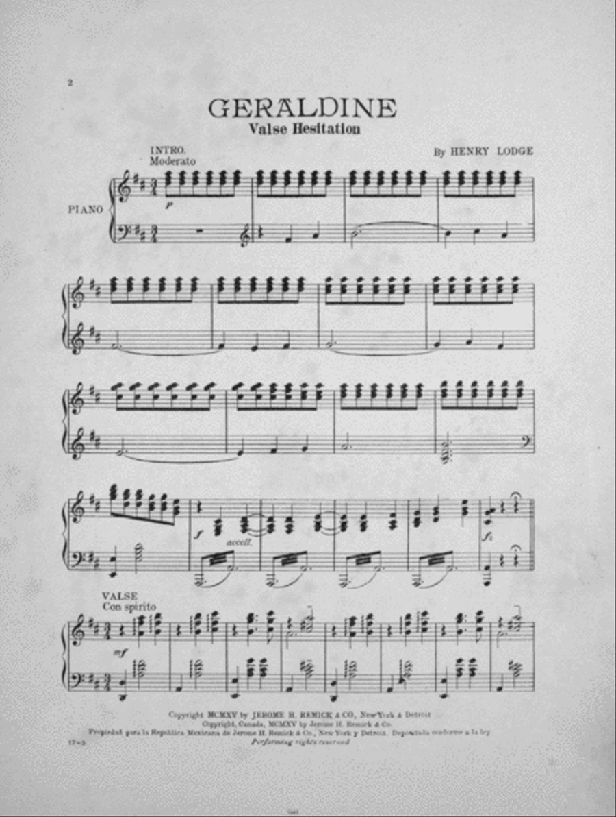 Geraldine. Valse Hesitation Piano Solo scores gallery preview page 2