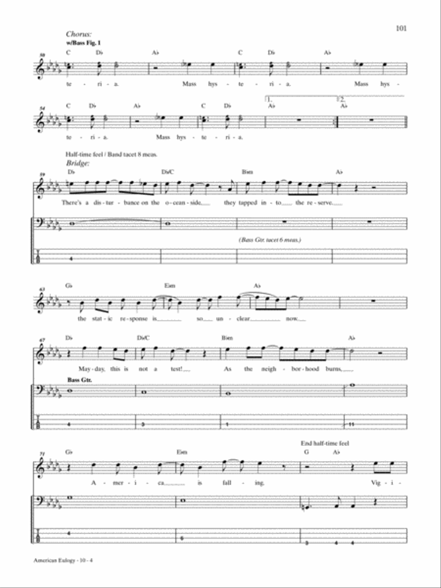 American Eulogy (A: Mass Hysteria B: Modern World) Bass Guitar Tablature scores gallery preview page 4
