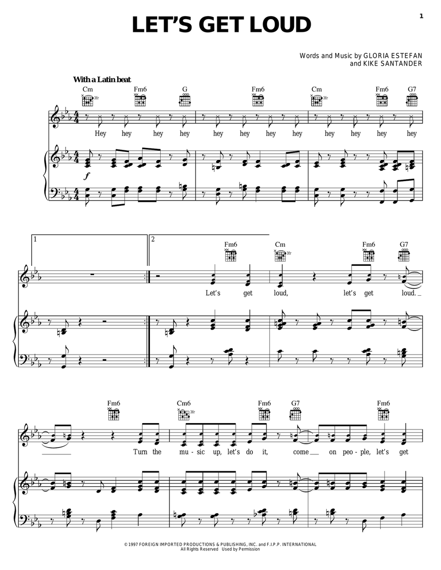 Let's Get Loud Piano, Vocal, Guitar scores gallery preview page 1