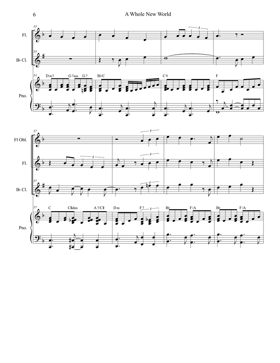 A Whole New World (from 'Aladdin') Woodwind Duet scores gallery preview page 6