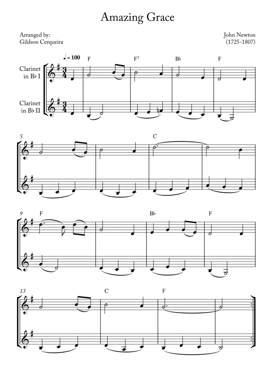 Amazing Grace Amazing Grace Clarinet Duet scores gallery preview page 1