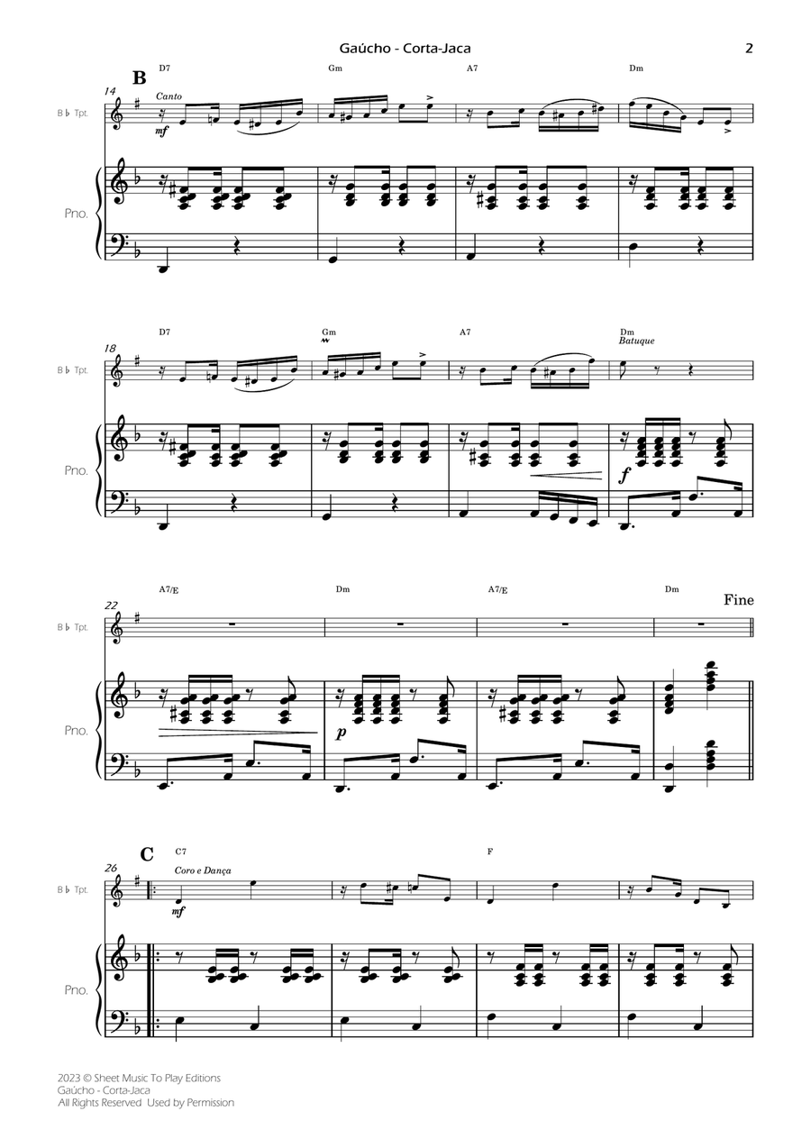 Gaúcho (Corta-Jaca) - Bb Trumpet and Piano - W/Chords (Full Score and Parts) B-Flat Trumpet scores gallery preview page 4