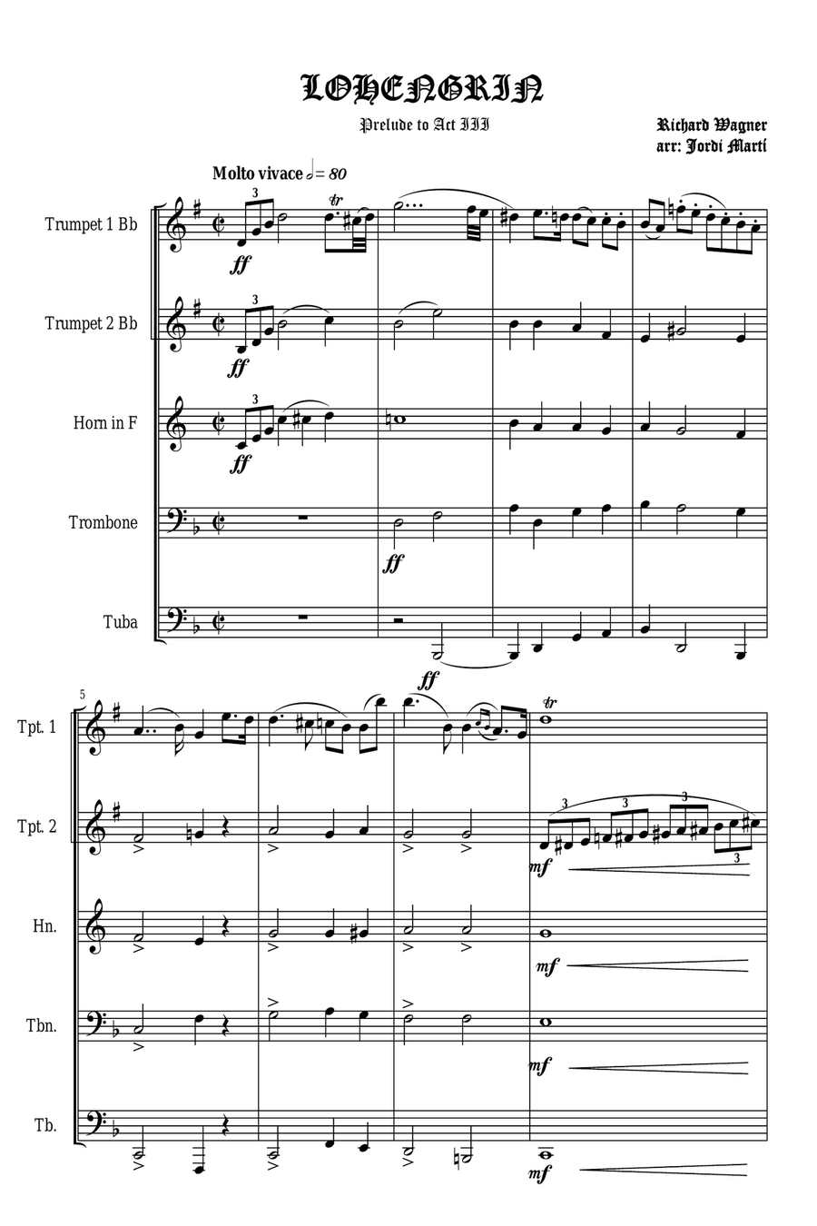 Lohengrin -prelude to act III Brass Quintet scores gallery preview page 3
