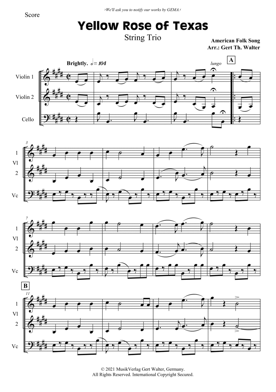 Yellow Rose of Texas Yellow Rose of Texas String Trio scores gallery preview page 1