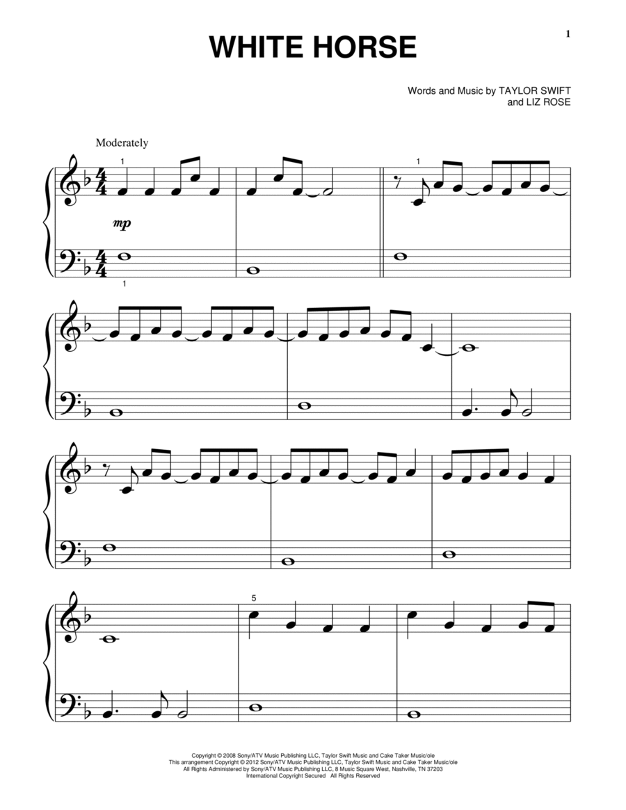 White Horse Easy Piano scores gallery preview page 1