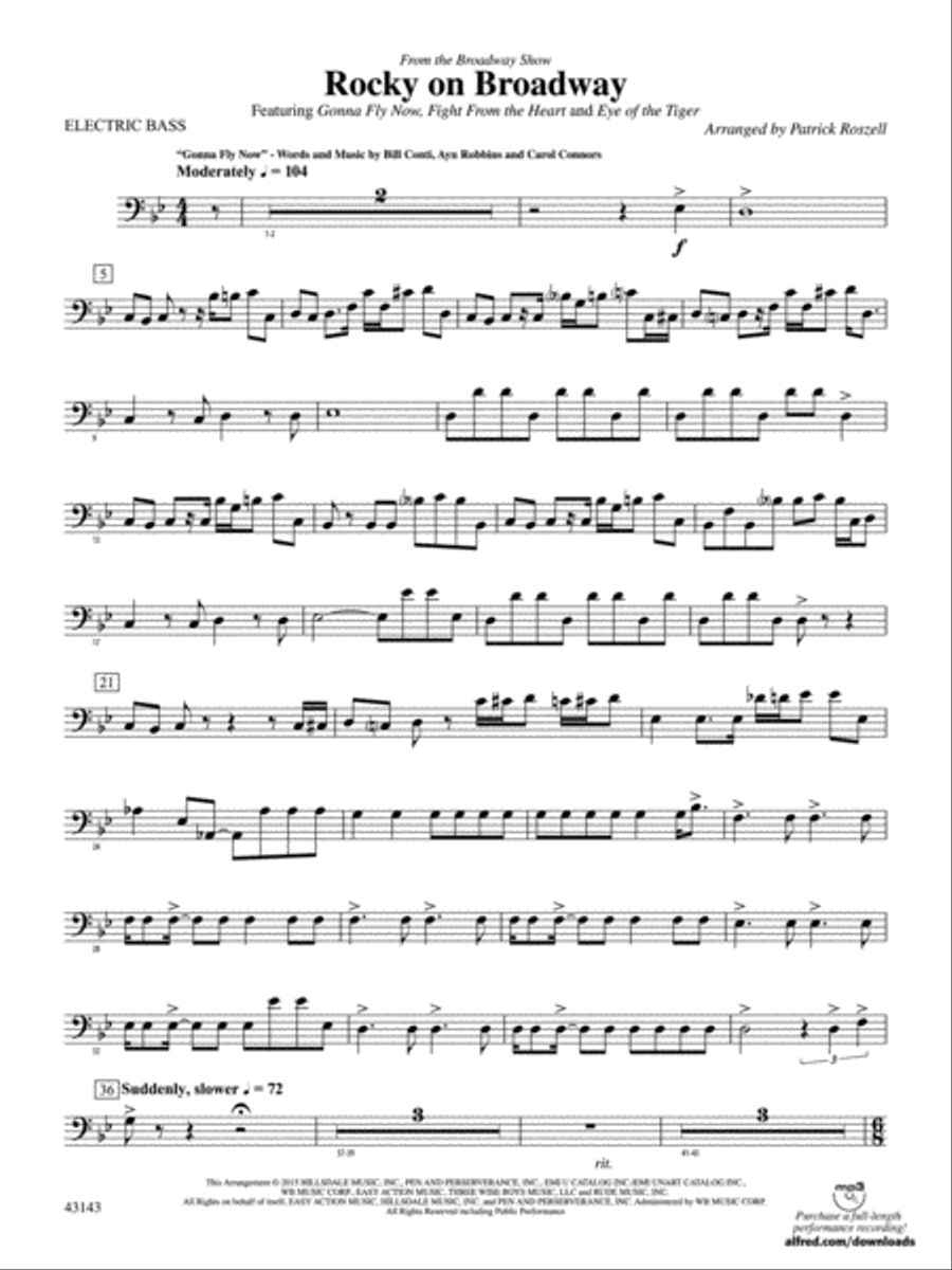 Rocky on Broadway: Electric Bass Concert Band scores gallery preview page 1