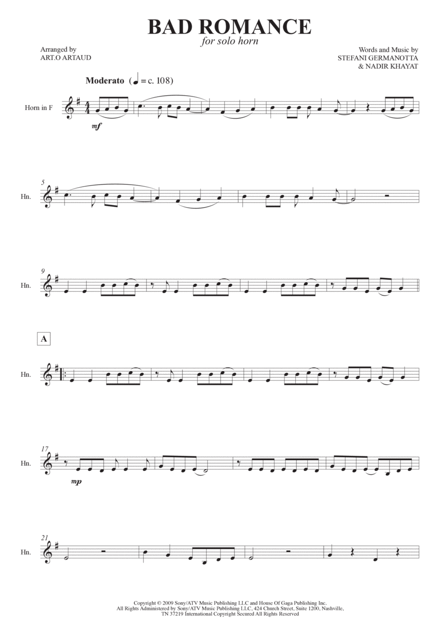 Bad Romance Bad Romance Horn Solo scores gallery preview page 1