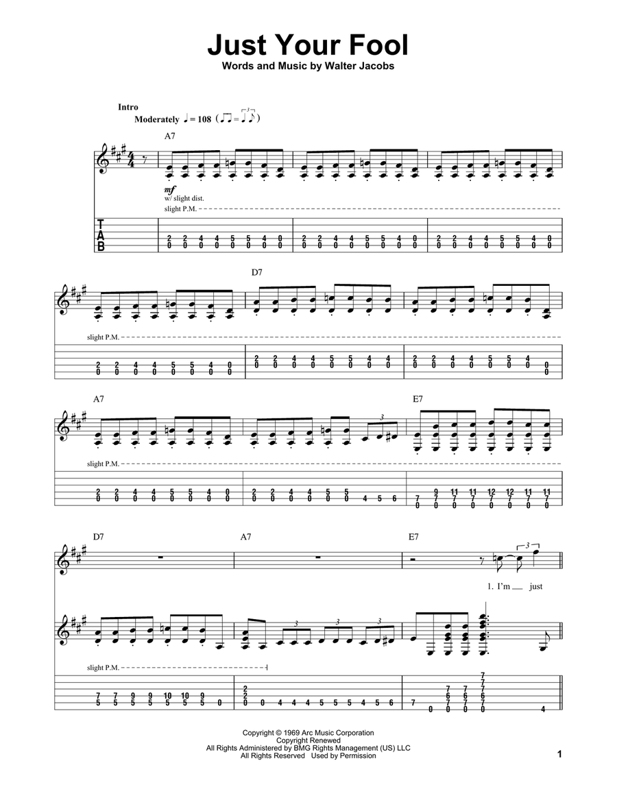 Just Your Fool Electric Guitar scores gallery preview page 1
