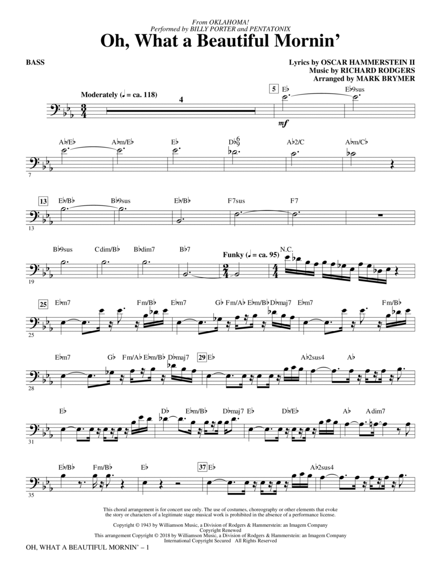 Oh, What a Beautiful Mornin' - Bass Choir scores gallery preview page 1