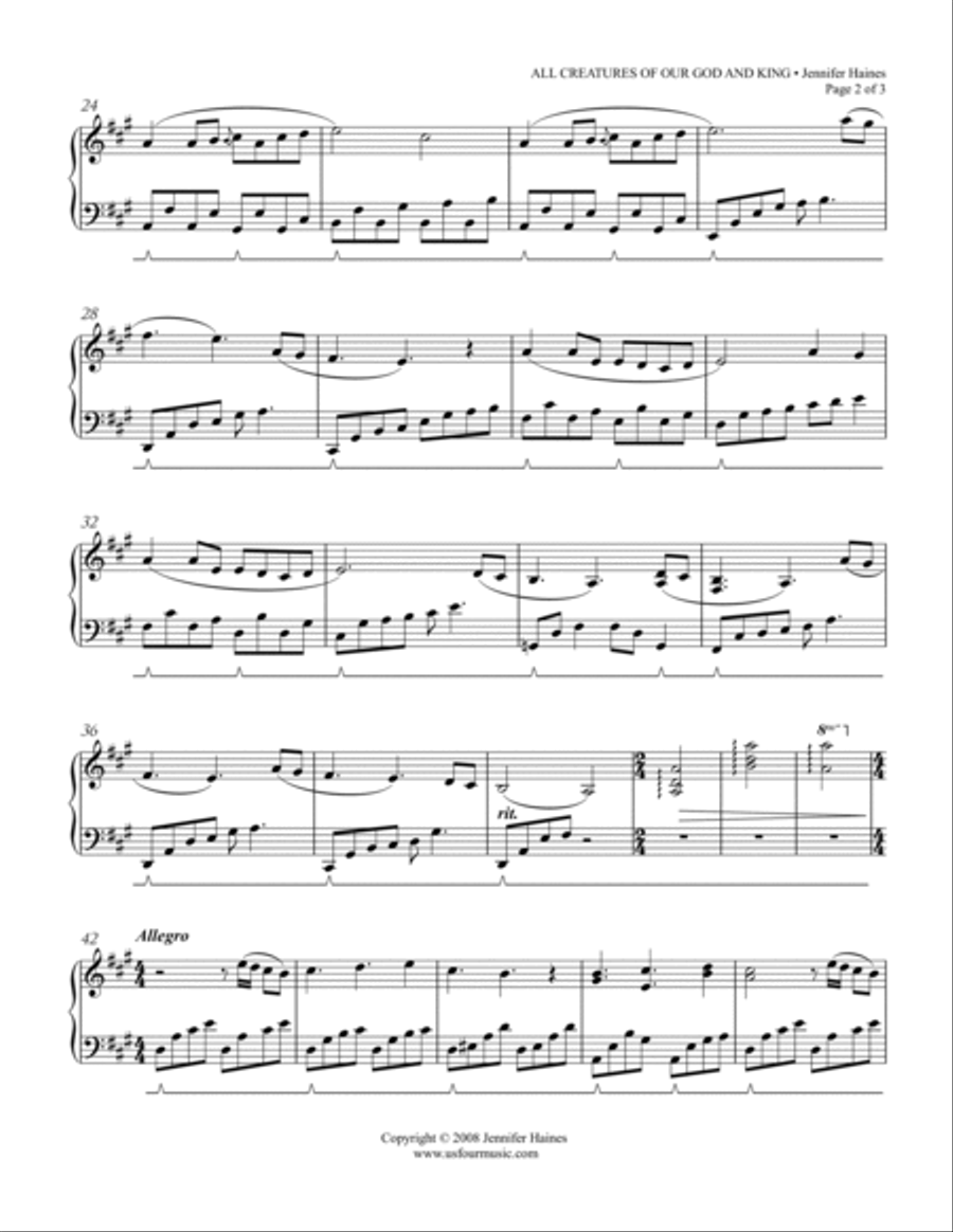 All Creatures Of Our God And King Piano Solo scores gallery preview page 2