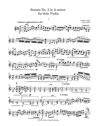 Book cover for Sonata No 2 in A minor for Solo Violin