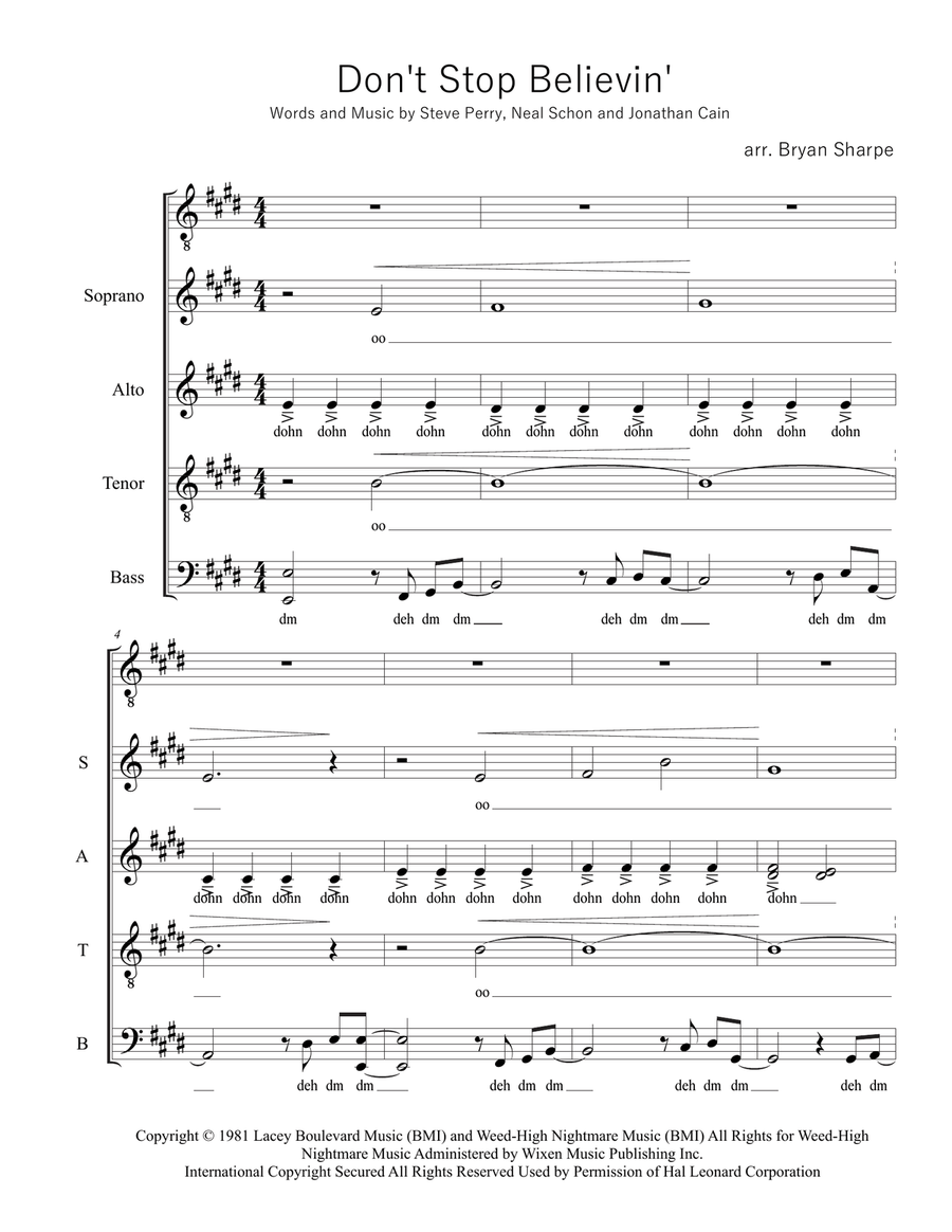 Don't Stop Believin' Don't Stop Believin' 4-Part scores gallery preview page 1