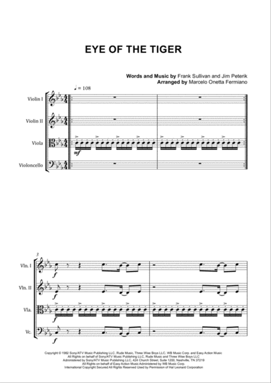 Eye Of The Tiger String Quartet scores gallery preview page 4