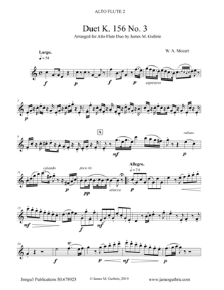Book cover for Mozart: Duet K. 156 No. 3 for Alto Flute Duo