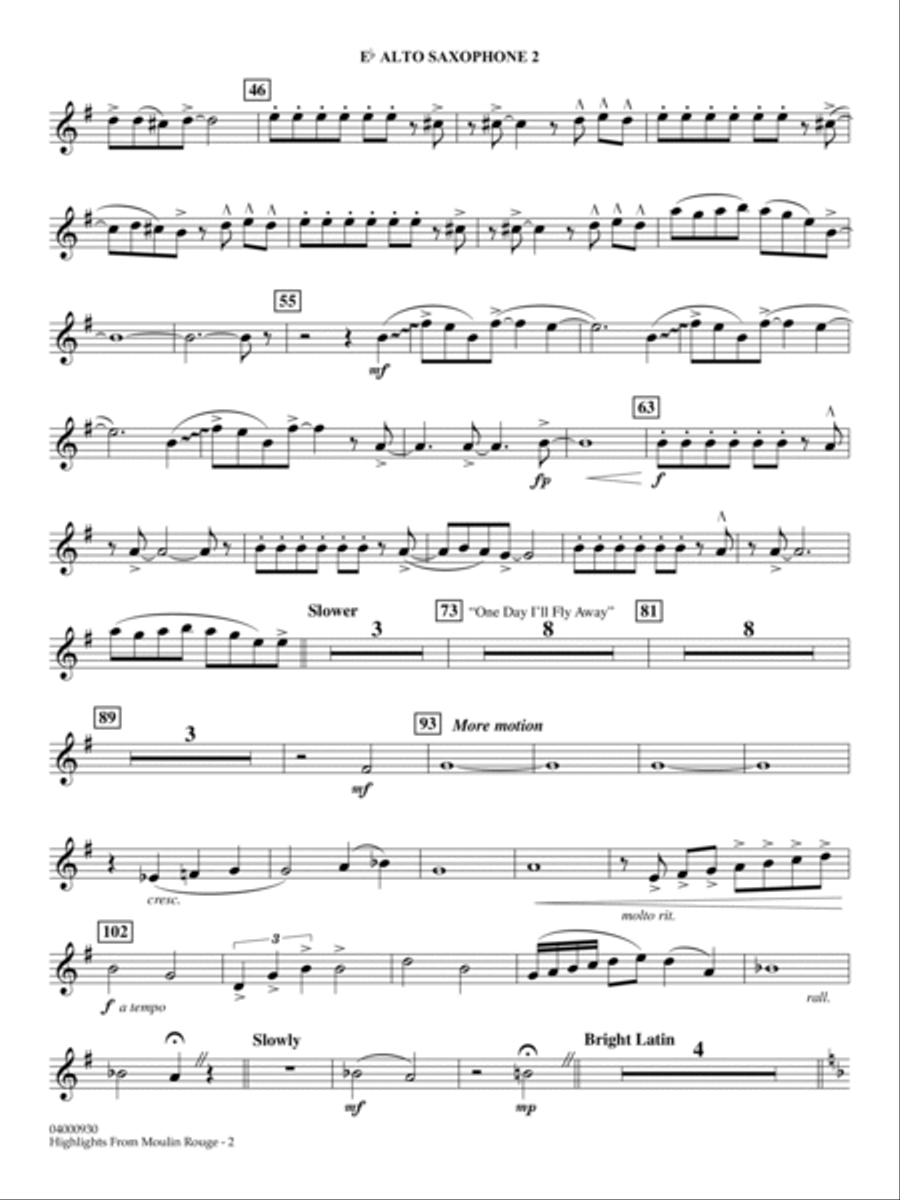 Highlights from Moulin Rouge - Eb Alto Saxophone 2 Concert Band scores gallery preview page 2