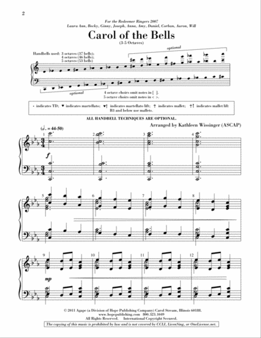 Carol of the Bells Carol of the Bells 5-Octaves scores gallery preview page 2