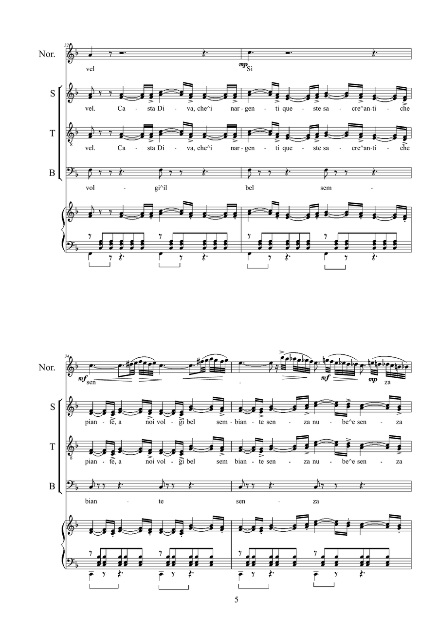 Bellini-Norma (Act1) Casta Diva - Soprano solo, Chorus SSTB) and Piano Choir scores gallery preview page 5