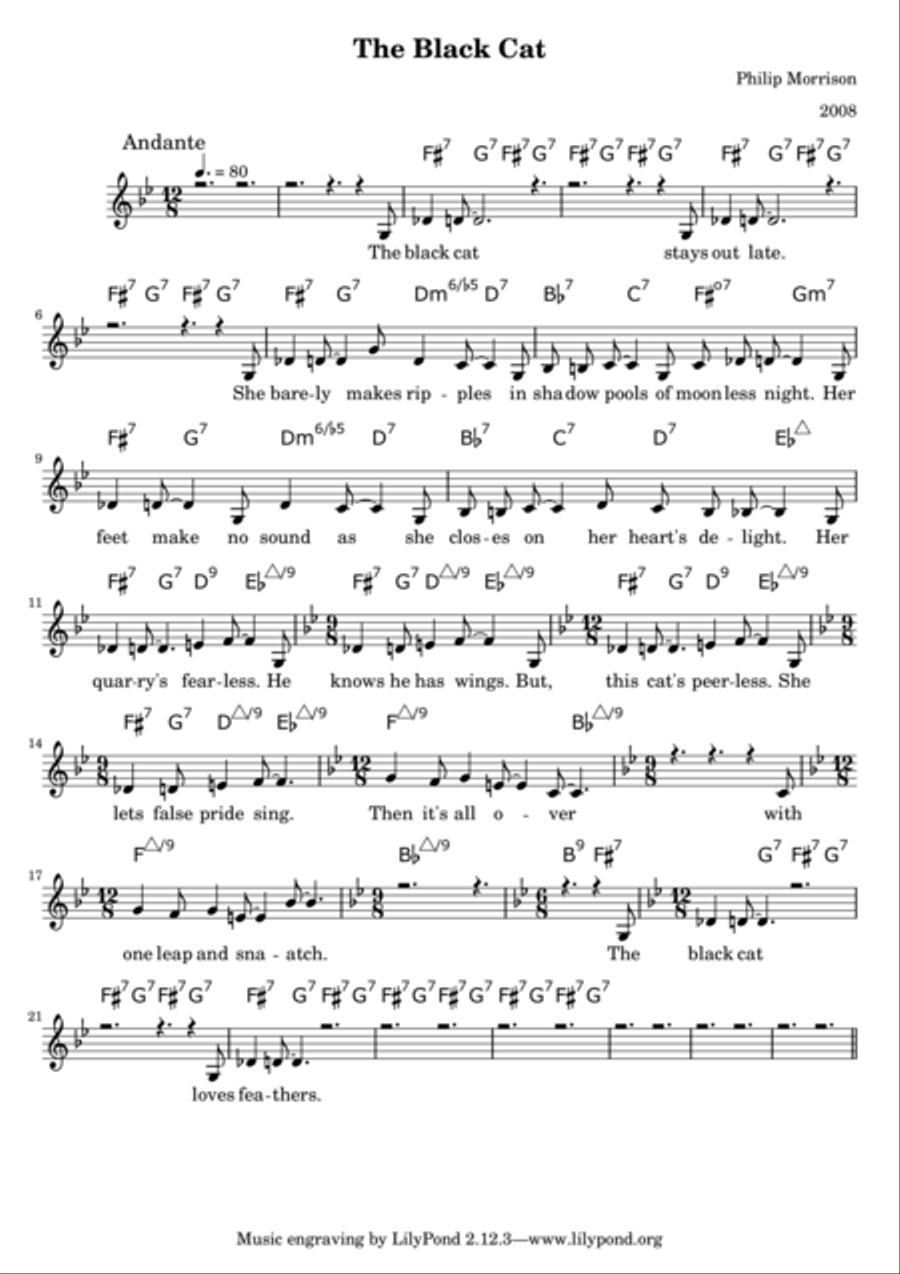 The Black Cat Lead Sheet Voice Solo scores gallery preview page 1
