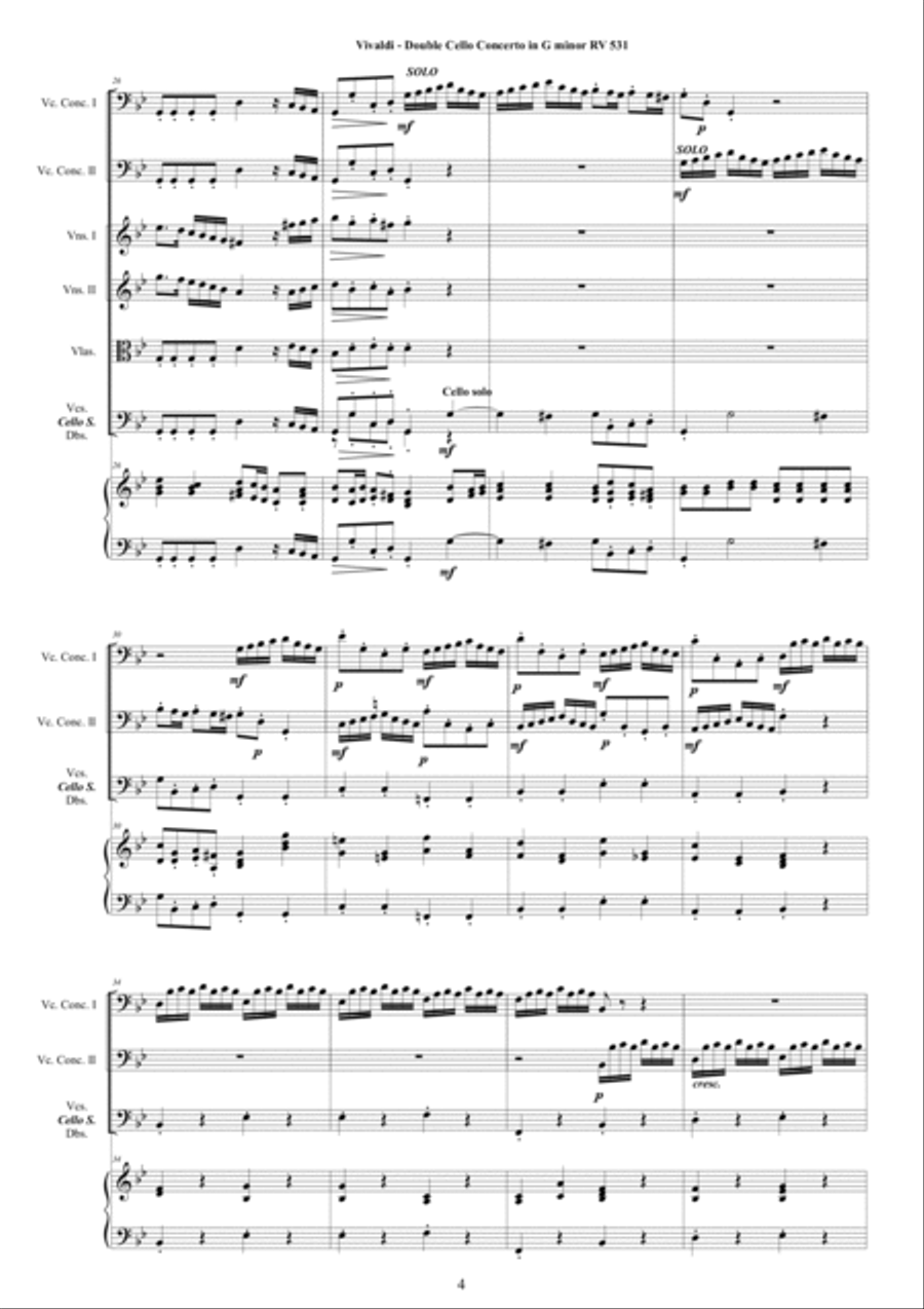 Vivaldi - Double Cello Concerto in G minor RV531 for Two Cellos, Strings and Cembalo Chamber Orchestra scores gallery preview page 4