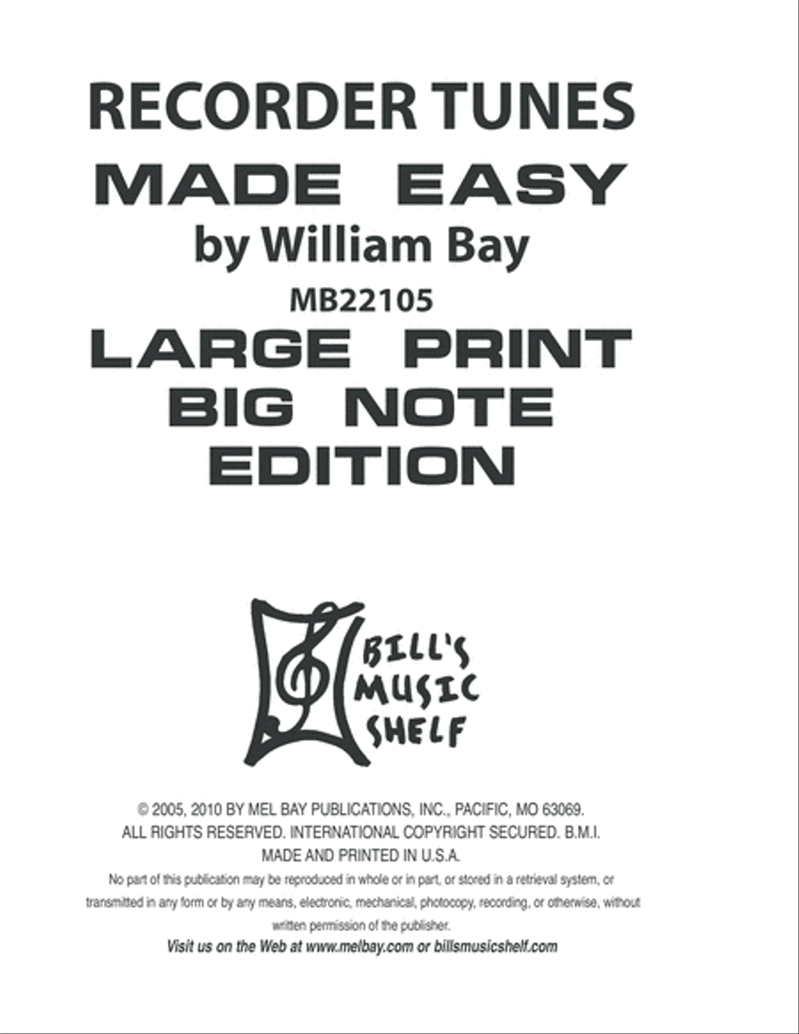 Recorder Tunes Made Easy, Big Note/Large Print Edition Recorder scores gallery preview page 2