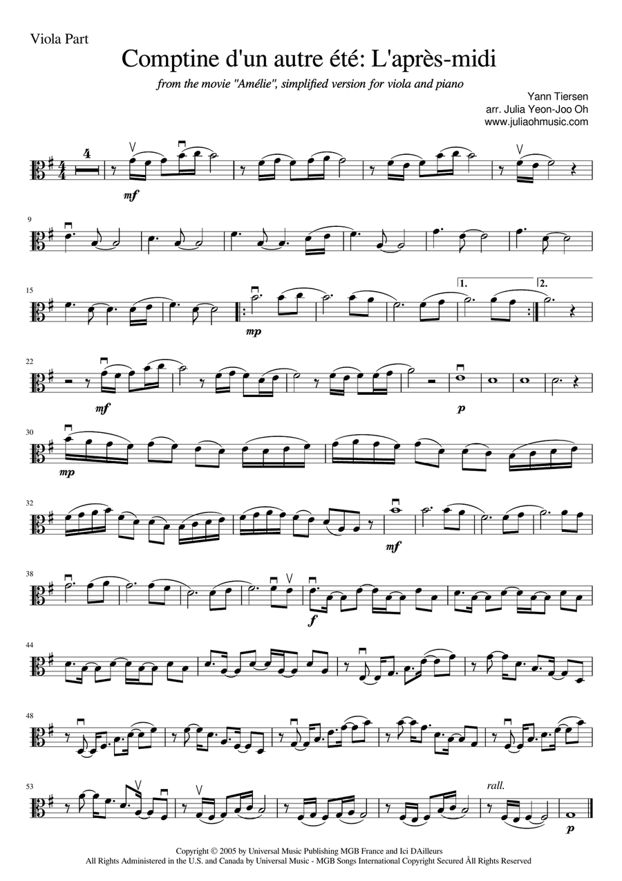 Comptine D'un Autre Été: L'après-midi Viola scores gallery preview page 1
