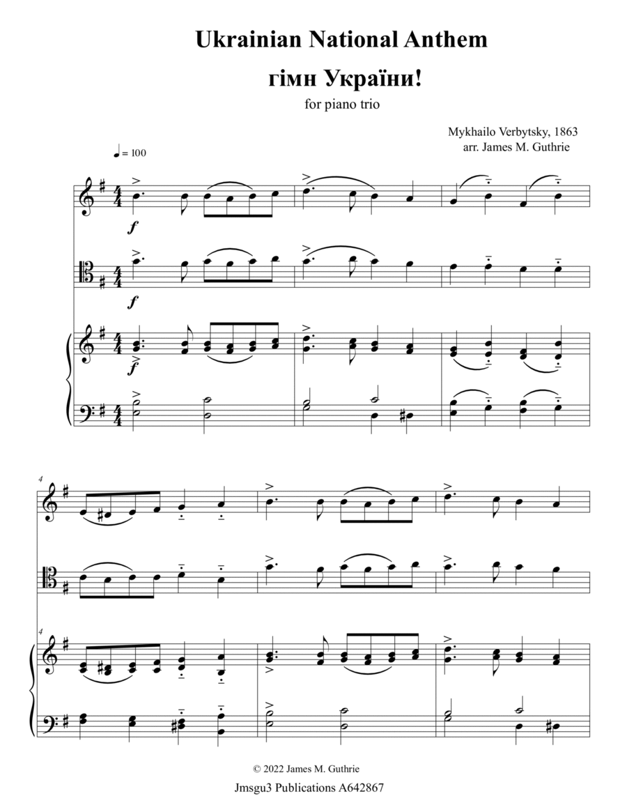 Ukrainian National Anthem for Piano Trio image number null