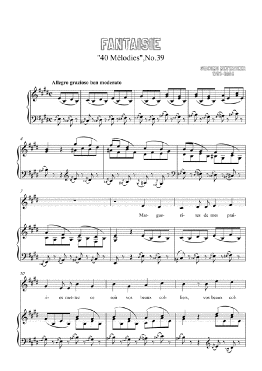 Meyerbeer-Fantaisie in E Major,for Voice and Piano image number null