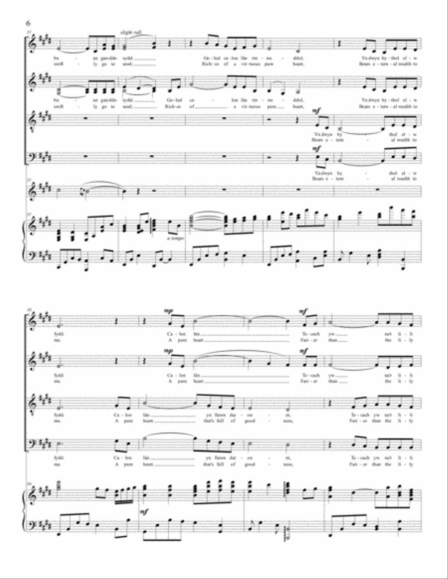 Calon Lan - A Pure Heart, Welsh Hymn 4-Part scores gallery preview page 6