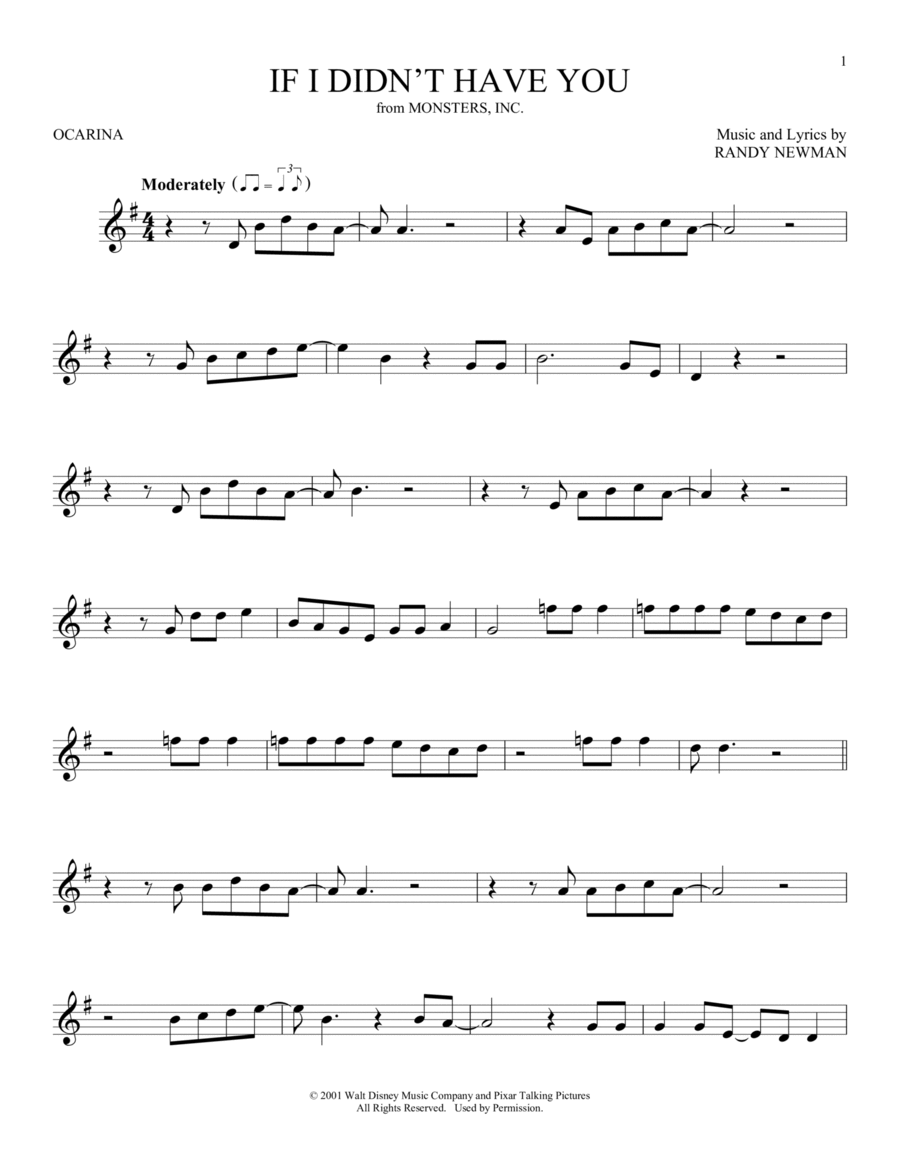 If I Didn't Have You (from Monsters, Inc.) ocarina scores gallery preview page 1