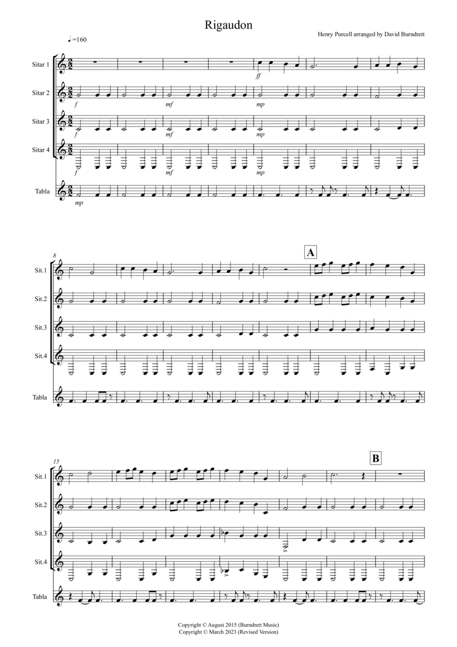Rigaudon for Sitar Quartet Small Ensemble scores gallery preview page 1