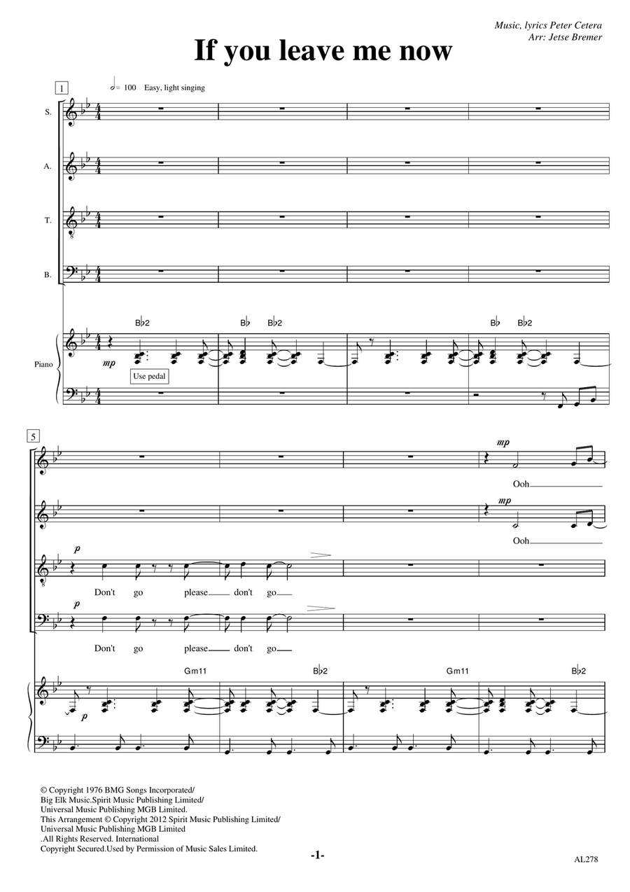 If You Leave Me Now 4-Part scores gallery preview page 1