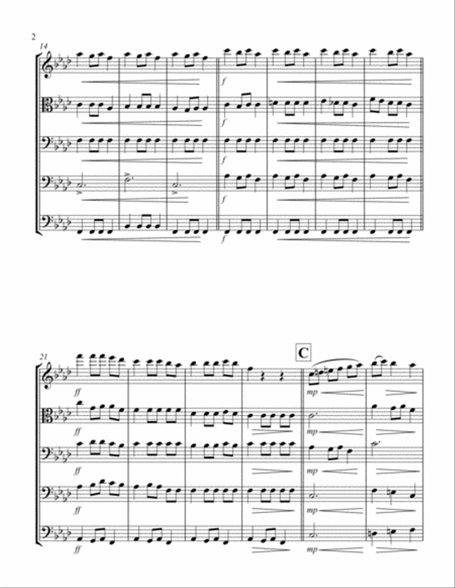 Carol of the Bells (F min) (String Quintet - 1 Violin, 1 Viola, 2 Cello, 1 Bass) String Quintet scores gallery preview page 2