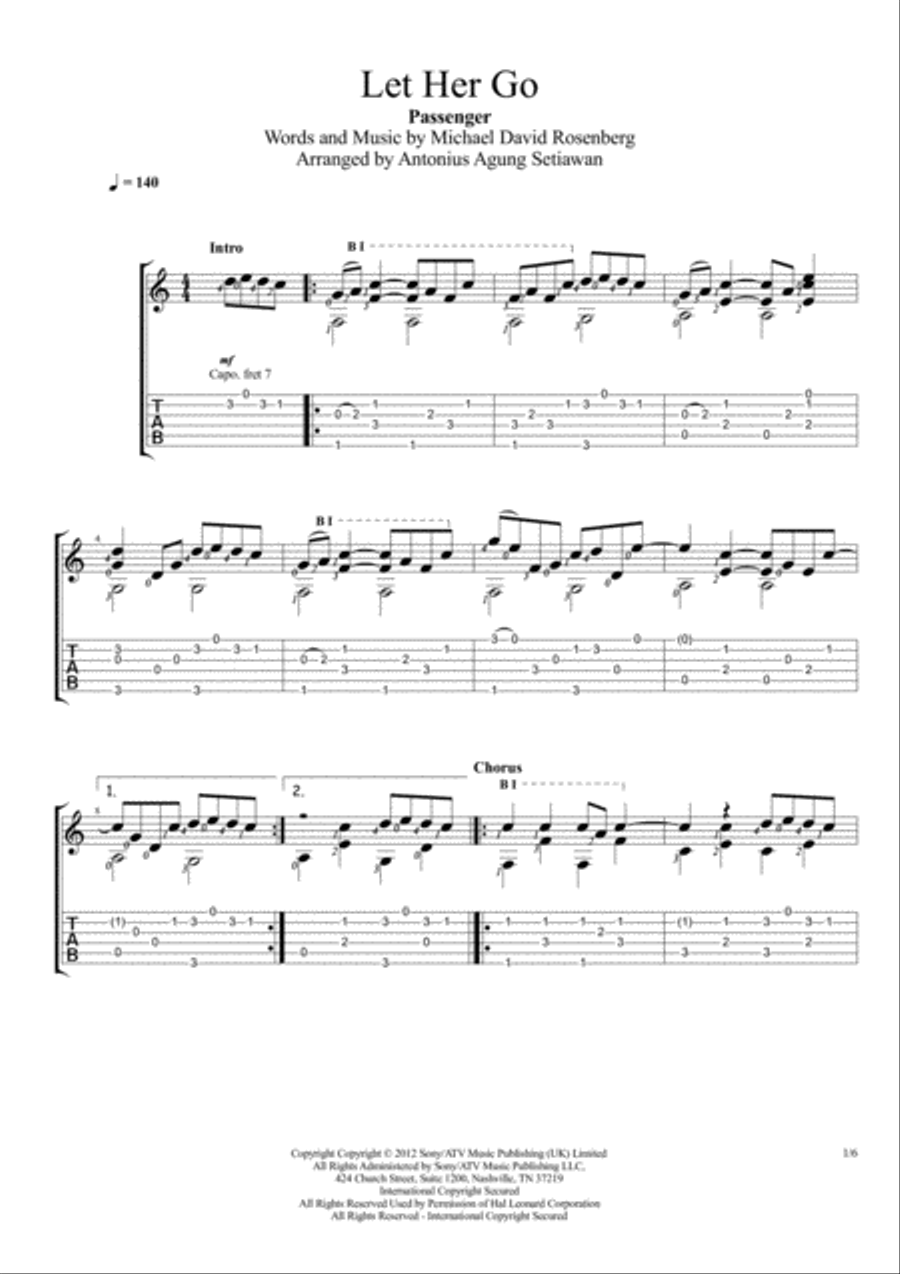 Let Her Go Acoustic Guitar scores gallery preview page 1