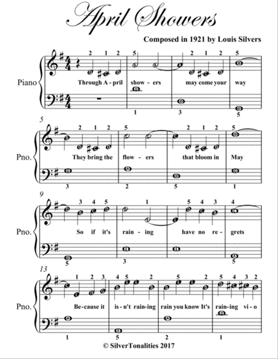 April Showers Easiest Piano Sheet Music Easy Piano scores gallery preview page 2