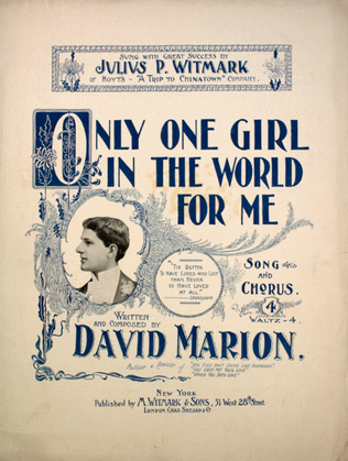 Book cover for Only One Girl in the World For Me. Song and Chorus